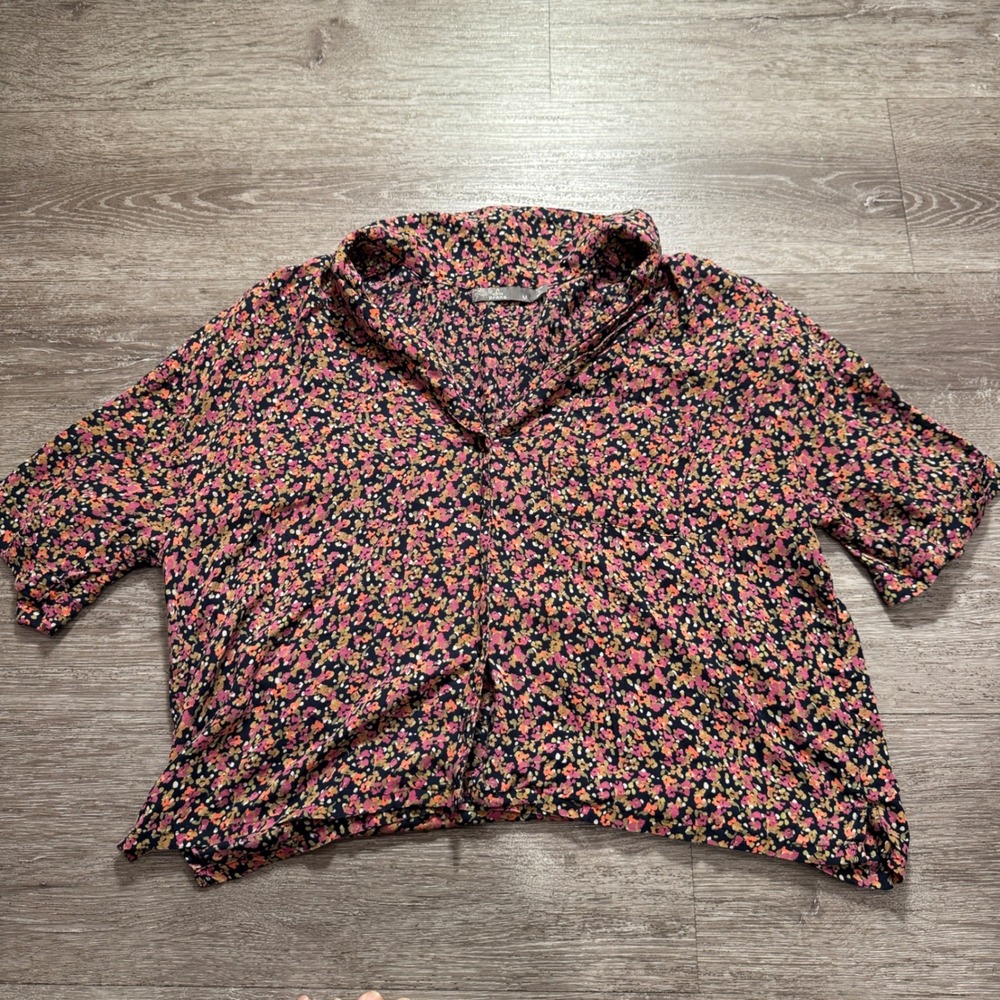 Prana Shirt Women M Multicolor Floral Button Down Summer Vacation Boho Relaxed